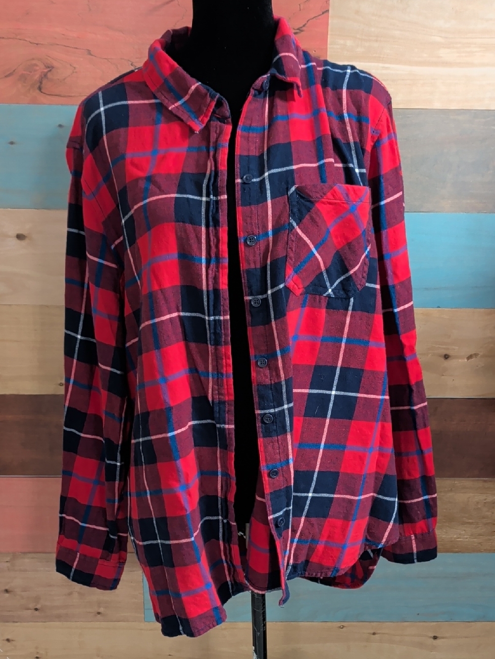 beachlunchlounge Red and Navy Plaid Button-Down Shirt